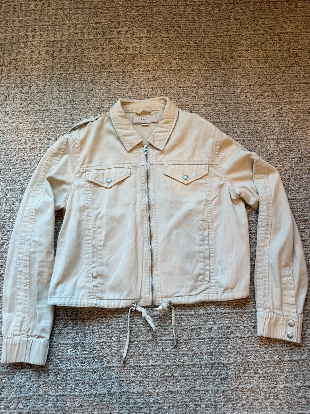 Blank NYC Cream Zip-Front Jean Jacket